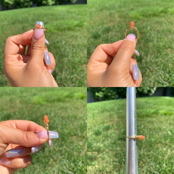 ❗️SOLD❗️ Handmade Gold Copper Wire Bead/Stone Rings - Picture 4 of 8